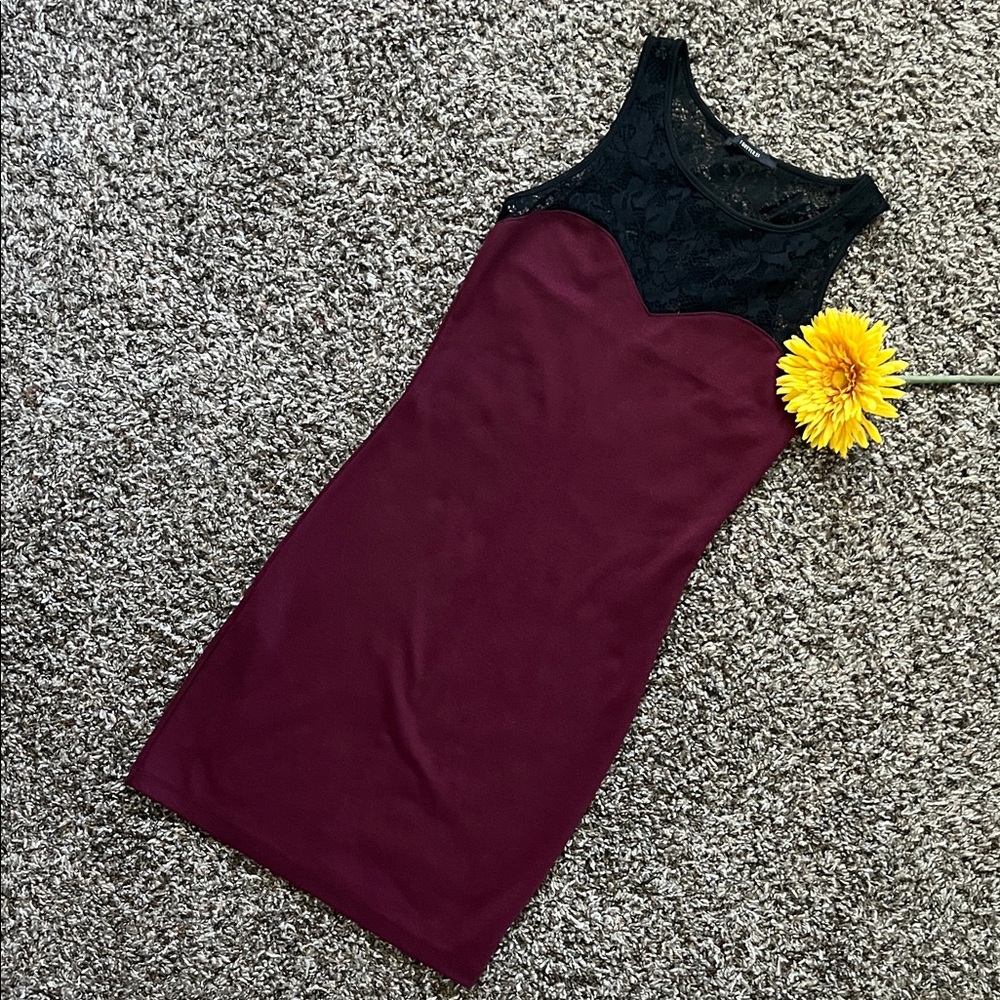 Forever 21 Maroon & Black Floral Lace Bodycon Dress, Size Small, Mixed Media
